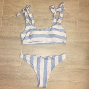 Blue/white striped swim suit